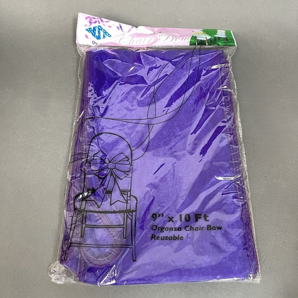 Natural Star Inc. NST Organza Chair Bow Purple 9" x 10 feet Reusable Lot of 6